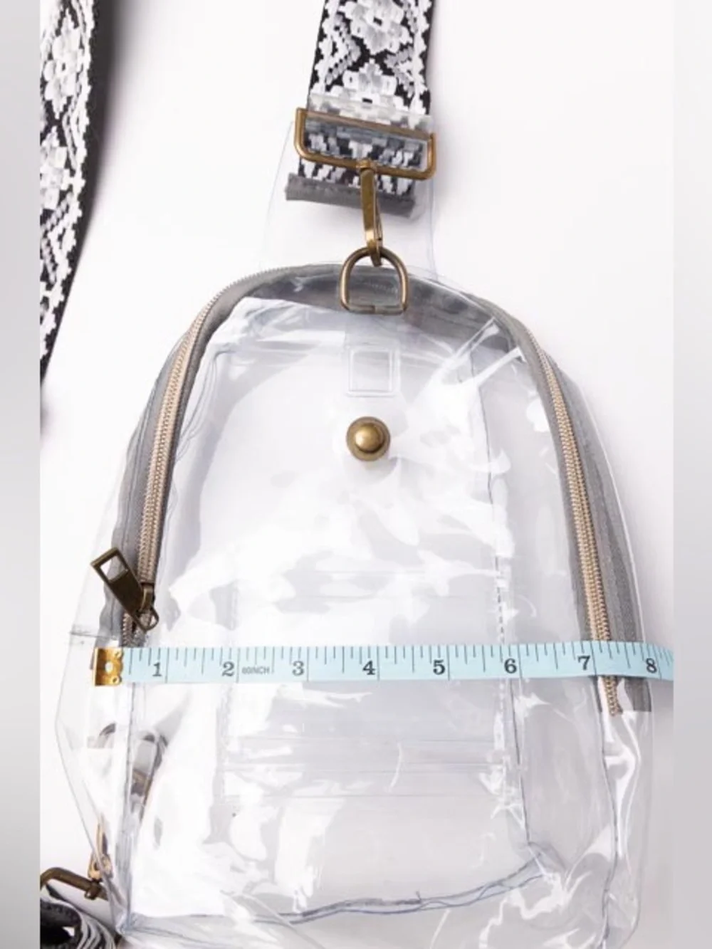 Clear Crossbody Sling Bag with Black & White Boho Strap
